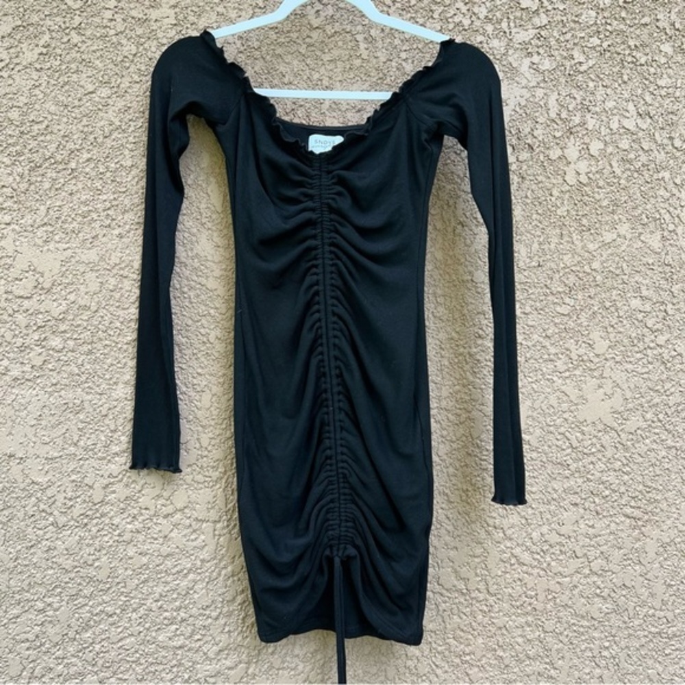 SNDYS Everyday Solid Drawstring Ruched Bodycon Dress Small Bloggers Favorite‎